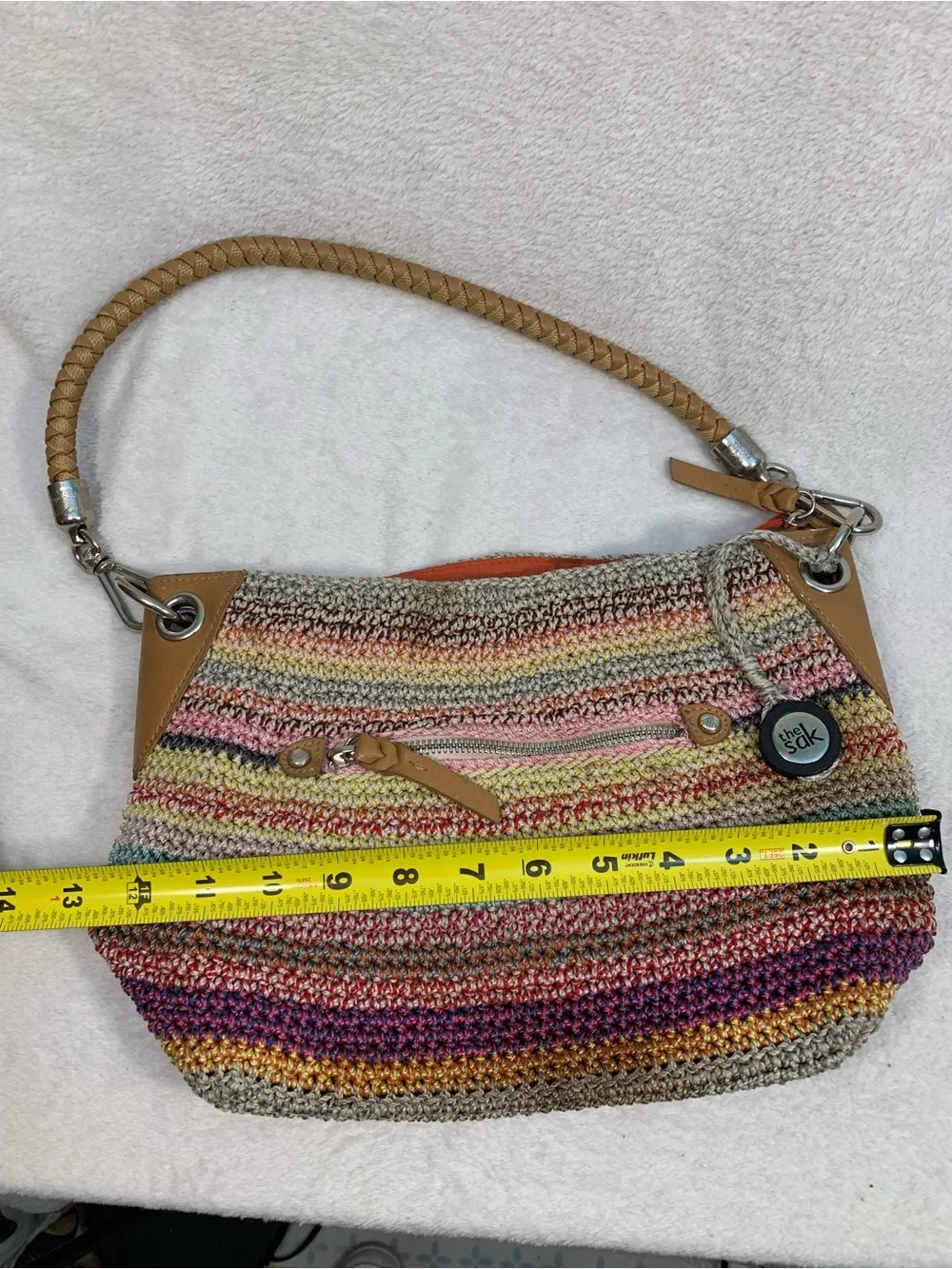 The Sak Multicolor Crochet Shoulder Bag with Braided Leather Handle